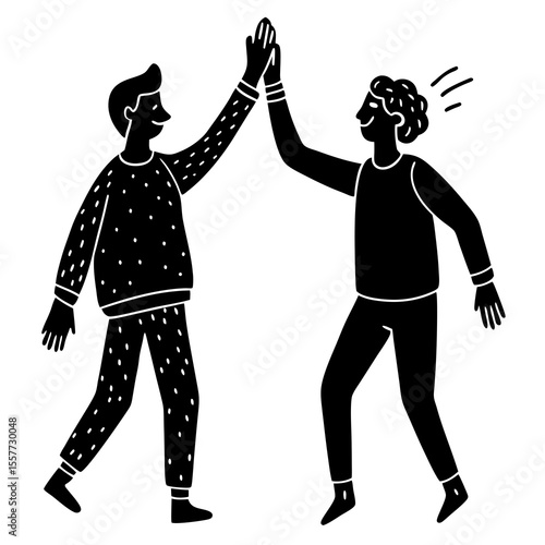 Vector art of two happy men give each other a high five isolated on white background