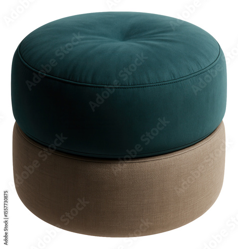 A two-tone pouf with a soft top and a firmer base, ideal for versatile seating options.