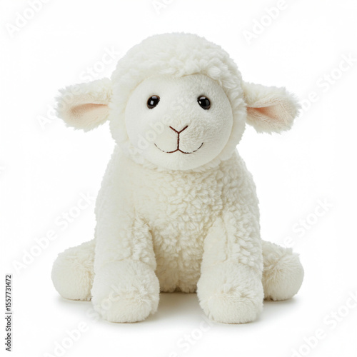 Fluffy Sheep Plush Toy on White Background