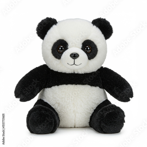 Cute Plush Panda Bear Toy Sitting Upright on White Background