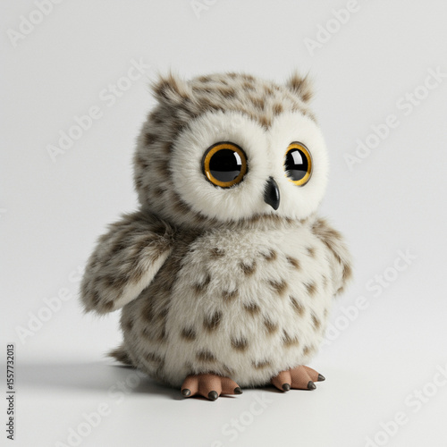 Fluffy Owl Plush Toy on White Background