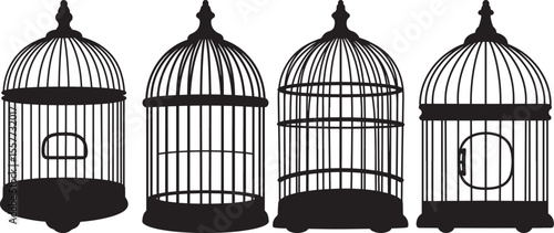 Bird Cages Vintage Decorative Silhouettes vector illustration
