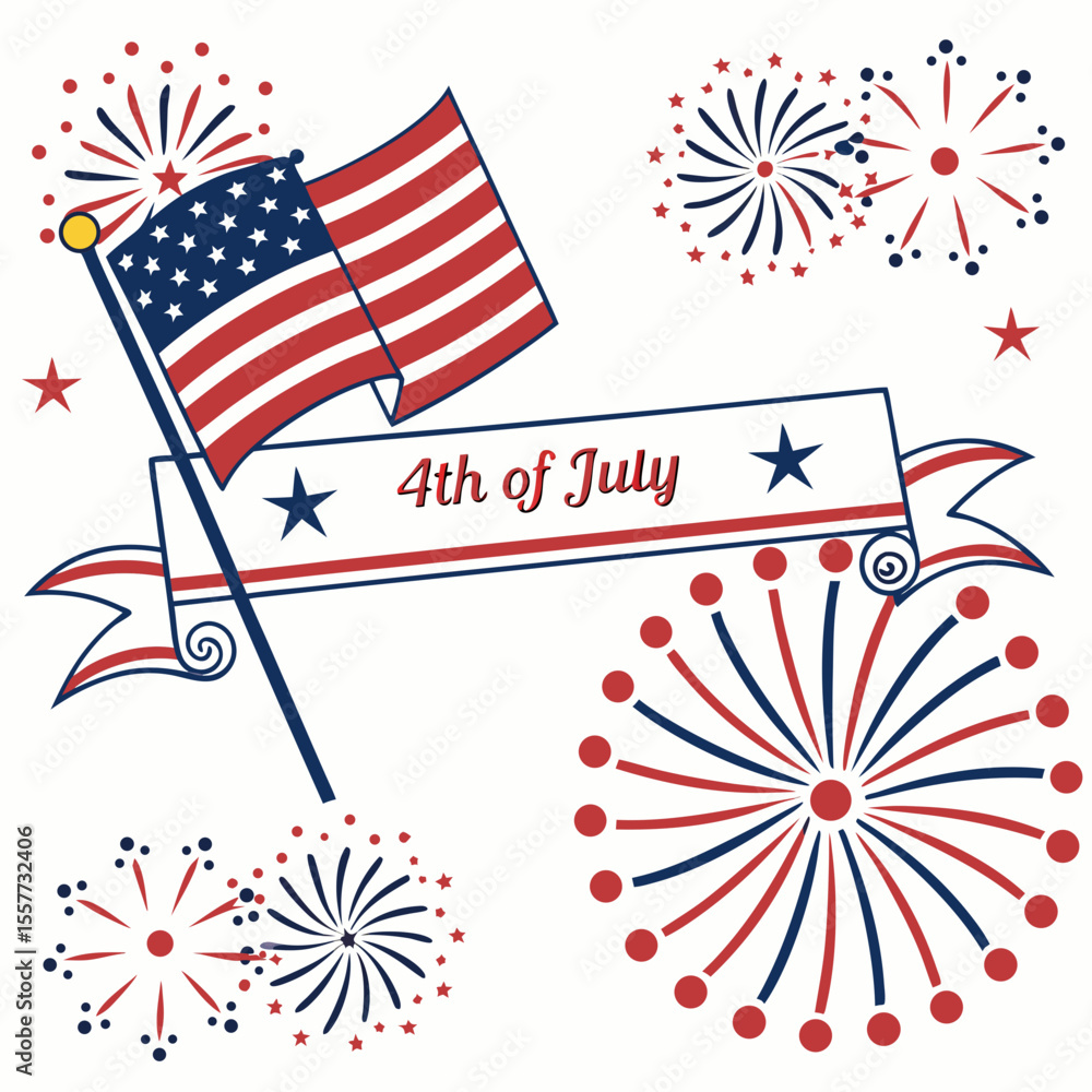 Obraz premium 4th of July border, USA banner, fireworks pattern background 