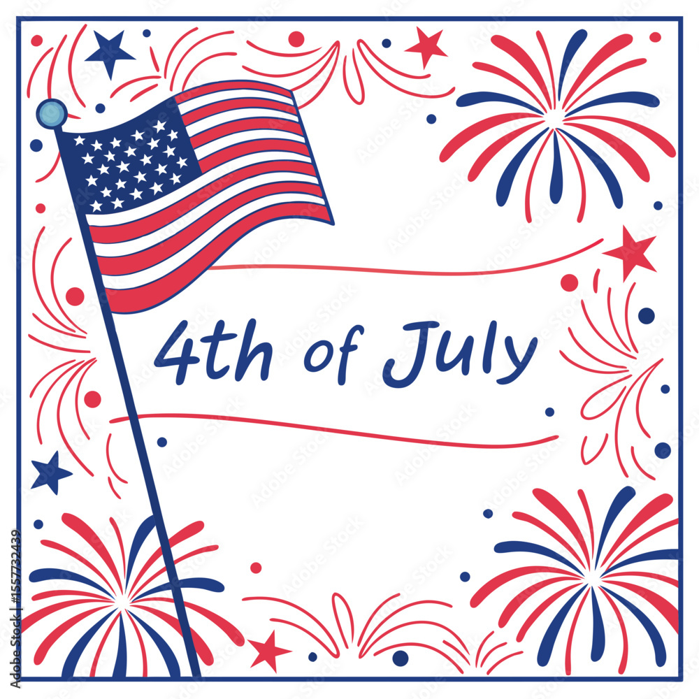 Obraz premium 4th of July border, USA banner, fireworks pattern background 