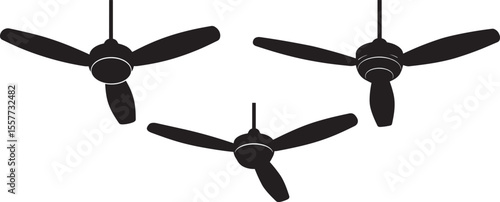 Ceiling Fan Electric Appliance Silhouette Set vector illustration