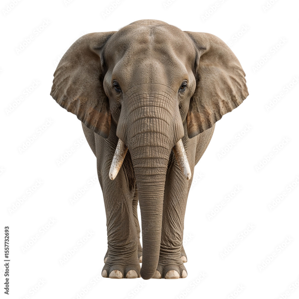 Obraz premium Elephant Standing Facing Forward Isolated on White Background