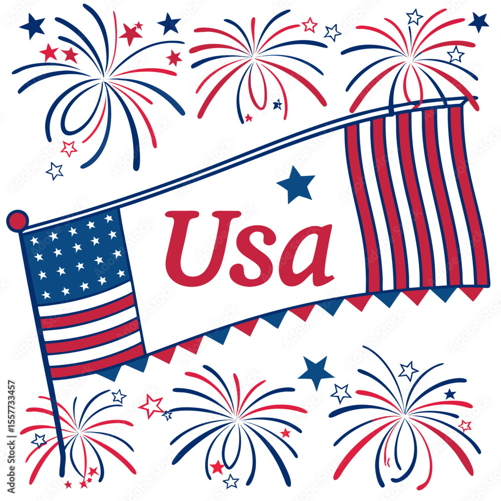 Obraz premium 4th of July border, USA banner, fireworks pattern background 