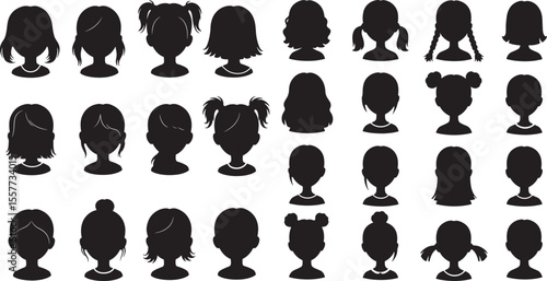Girls Avatar Profile Silhouette Set on White Background vector illustration