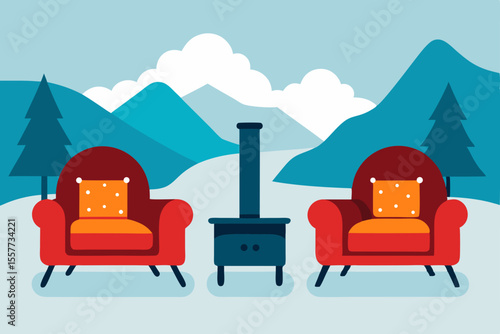 red chair with blue background