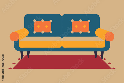 red sofa with pillows