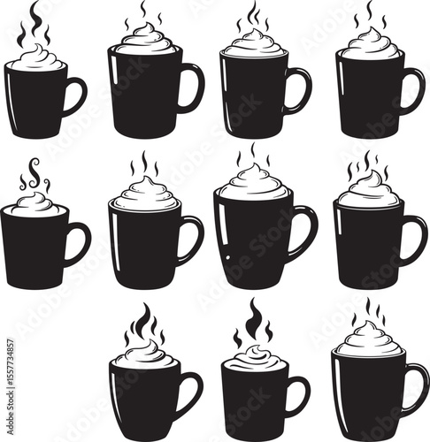 Hot Cocoa Mug Winter Drink Silhouette Set vector illustration