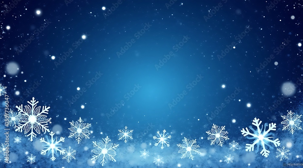 White snowflakes on a blue winter background, festive holiday design White snowflakes on a blue winter background, festive holiday design