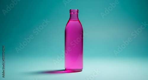 Pink Liquid in Bottle on Teal Background Minimal Still Life