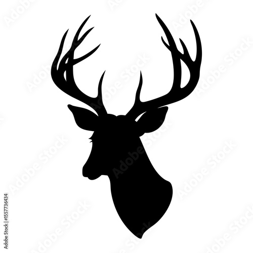Large whitetail deer head silhouette black and white flat vector illustration on white background