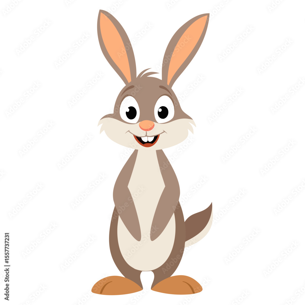 Obraz premium Cute cartoon bunny. Fluffy happy rabbit animal in playful style. Suitable for children's books, sticker, mascot,fairy tales, logo. Isolated vector illustration on white background. Front view