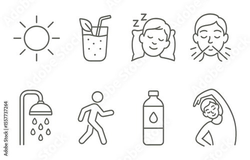 Energy boost line icons set – wellness, vitality and rejuvenation symbols