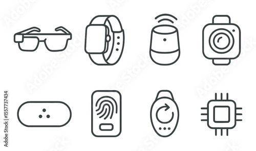 Urban tech wearables icons set – outline, smart devices and digital innovation symbols