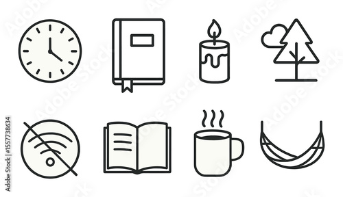 Digital detox icons set – outline, minimalist and technology-free symbol collection