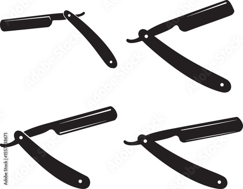 Barber Razor Tool Silhouette Set on White Background vector illustration