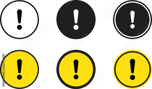 Exclamation mark icon set. Caution and attention icon isolated on transparent background. Round Warning or danger alert icon symbol. Warning sign with exclamation mark icon vector illustration.