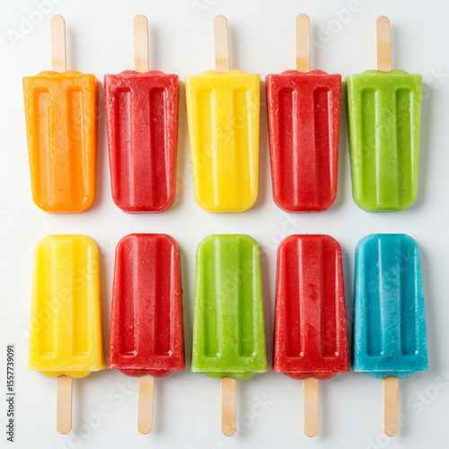 Colorful Assorted Popsicles on White