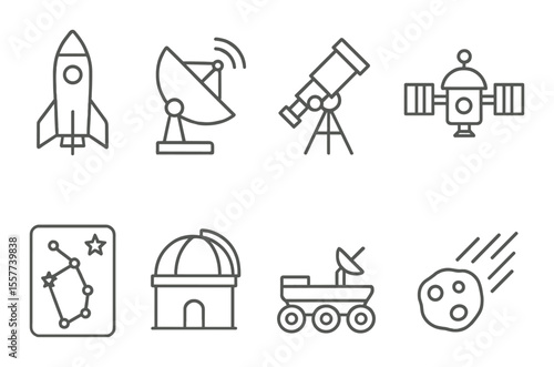 Space research line icons set – minimal, astronomy and exploration symbols