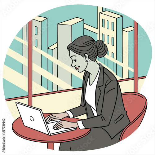 Young business woman  employee using pc doing online banking analysing at workplace. Latin hispanic middle age business woman working on laptop computer in modern office