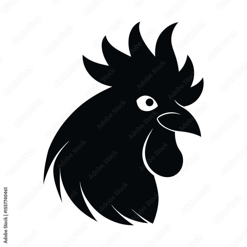 Fototapeta premium Rooster bird head sharp comb silhouette vector illustration.
