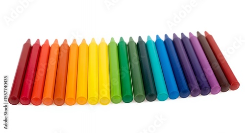 Arrangement of Colorful Crayons on White Background