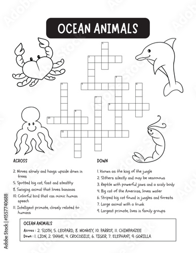 Animal crossword puzzle for kids