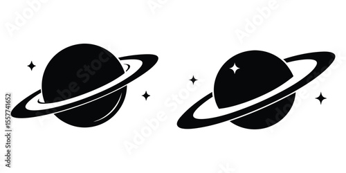 Saturn with sparkle silhouette vector, Saturn icon, Cosmos and planet vector illustration