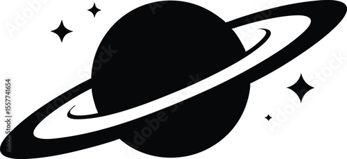 Saturn with sparkle silhouette vector, Saturn icon, Cosmos and planet vector illustration
