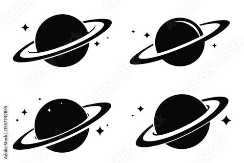 Saturn with sparkle silhouette vector, Saturn icon, Cosmos and planet vector illustration