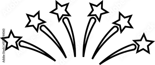Fireworks stars icon. Shooting star or rising star icon sign isolated on transparent background. Flying star and comet with tail icon, abstract fantasy galaxy element. Vector illustration.