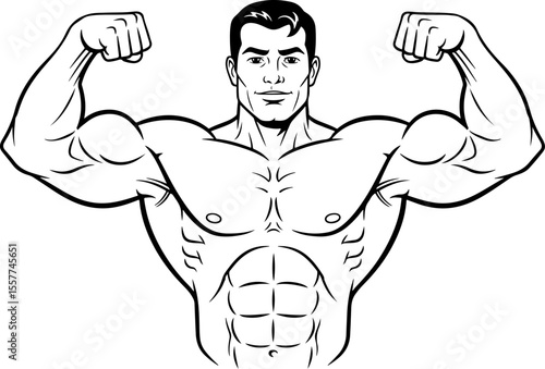 Muscular Man Flexing His Biceps and Showing Off His Six Pack Abs