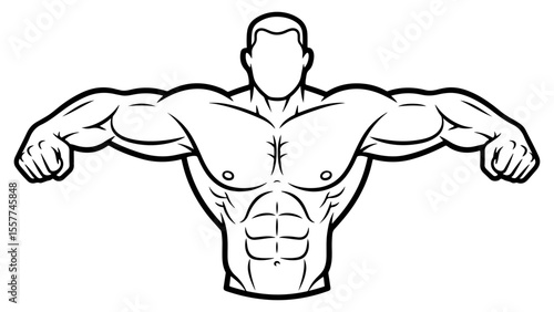 Bodybuilder vector illustration demonstrating muscular physique and bodybuilding in black and white