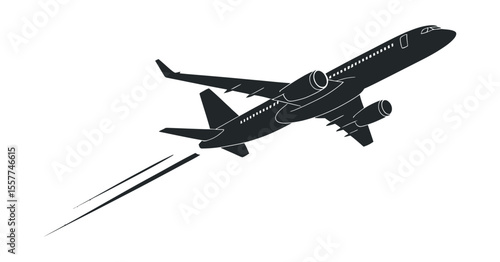 Simple Black and White Illustration of a Commercial Jet Airplane in Flight with Contrails Silhouette jet airplane the process flying contrails airplane jet