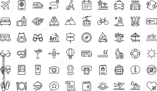 Travel and Vacation Line Icons Collection for Web and Print