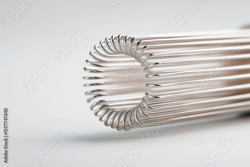 Wallpaper Mural Close-up of a polished metallic coil with precise curves and reflections on a light minimal background Torontodigital.ca