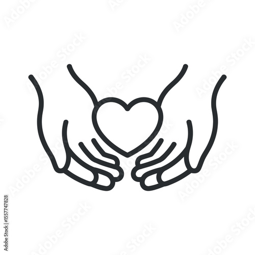 Simple line art of hands holding a heart representing care and compassion held between two simple style love support empathy kindness charity donation