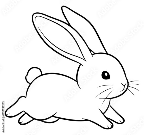 Cute Black and White Cartoon Rabbit Running Happily Through the Meadow