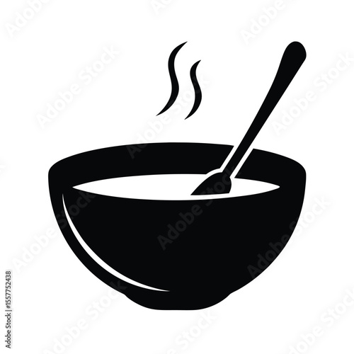 A bowl of soup depicted in minimalist silhouette Vector illustration