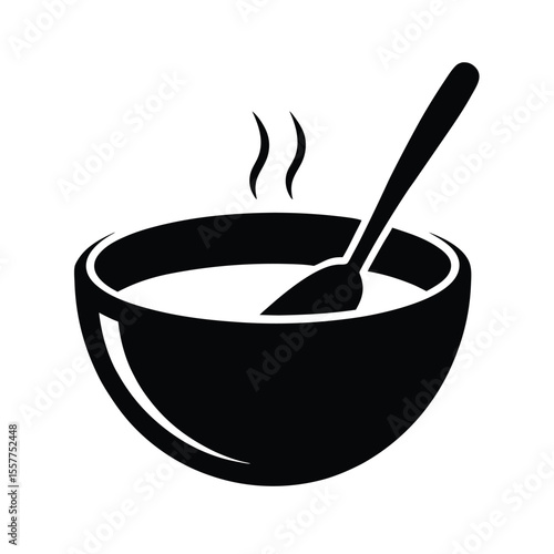 A bowl of soup depicted in minimalist silhouette Vector illustration