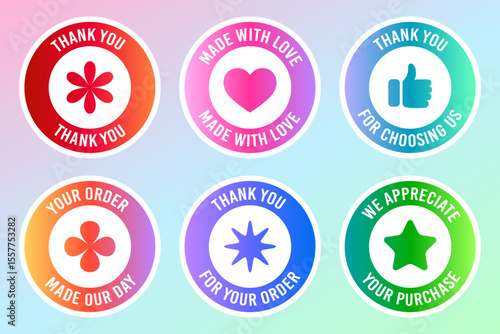 Made with love, thank you for your order stickers. Perfect for small businesses and handmade product packaging. Set of labels. Gratitude to customers. Ideal for online shops, craft sellers. 
