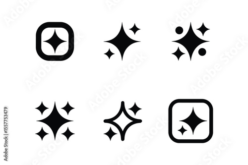 Black starbursts and sparkles icons shine glitter