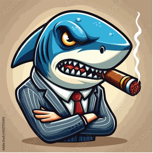 angry shark mobster illustration