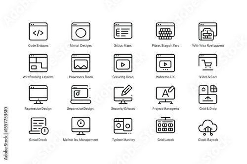Code snippets wireframing layouts responsive design project management vector