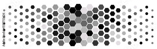 Abstract black and white geometric background pattern. Hexagon pattern with gradation. Separate layers with the ability to edit. Halftone hexagon retro simple pattern. Vector honeycomb.