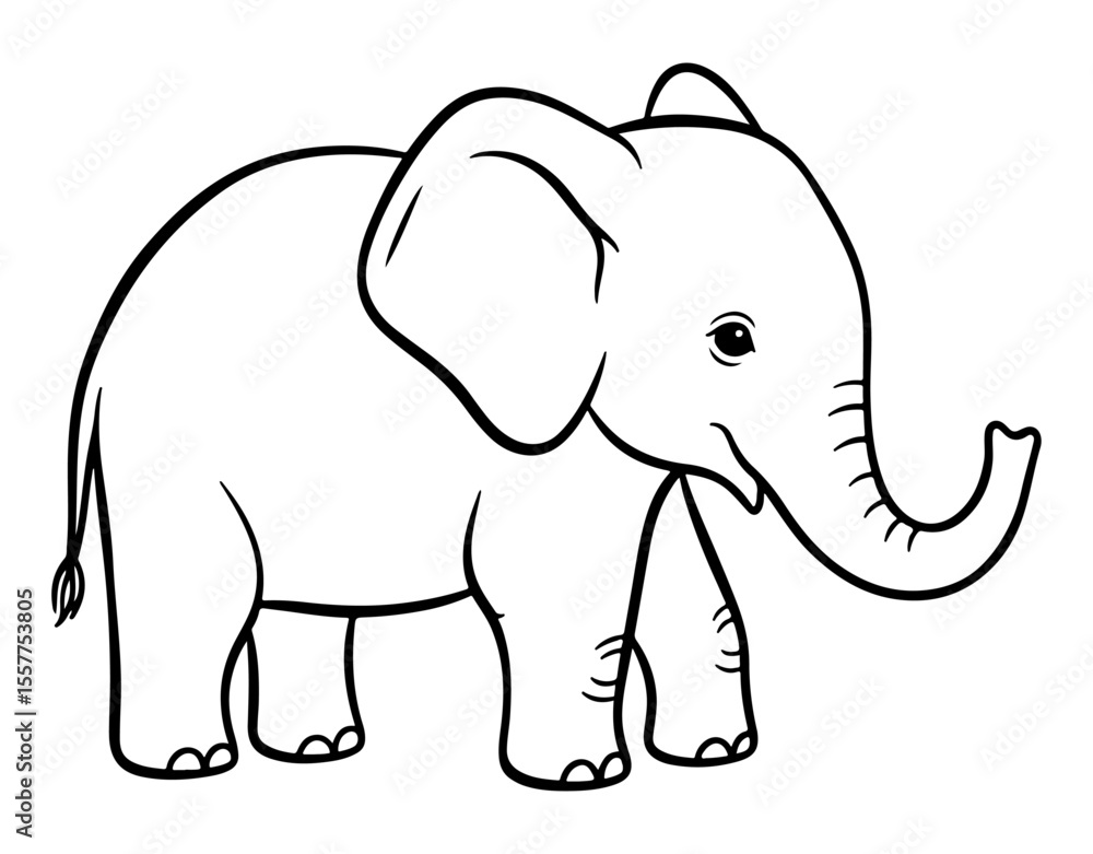Fototapeta premium Adorable Outlined Baby Elephant Illustration Perfect for Coloring Pages and More