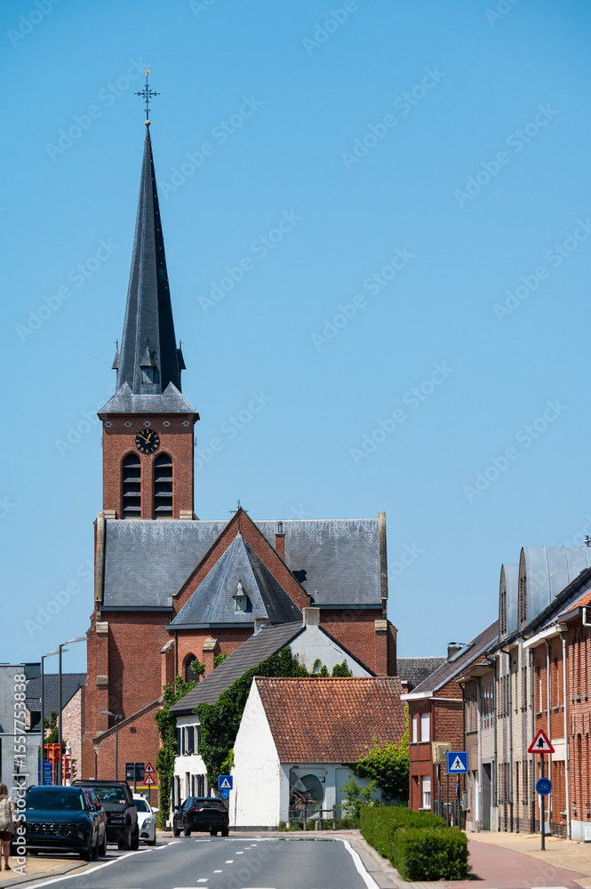Obraz premium Saint Matthew catholic church in the village center of Hulshout, Antwerp Province, Belgium